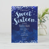 Sweet 16 Blue Winter Wonderland Sterrenuitnodiging Kaart (Staand voorkant)