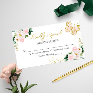 Sweet 16 Blush Bloem Vlinder RSVP Bijlage Visitekaartje