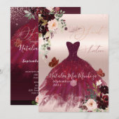 Sweet 16 Blush Burgundy Waterverf Flowers Invitat Kaart (Voorkant / Achterkant)