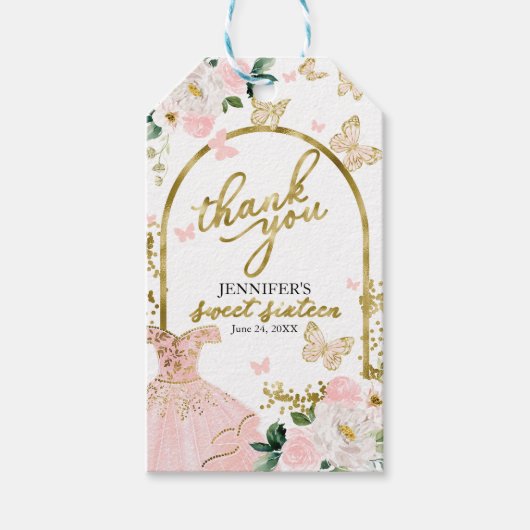 Sweet 16 Blush Floral Butterfly Bedankt Cadeaulabel (Voorkant)