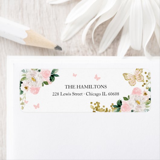 Sweet 16 Blush Floral Butterfly Etiket (Insitu)