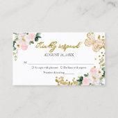 Sweet 16 Blush Floral Butterfly RSVP Enclosure Visitekaartje (Voorkant)