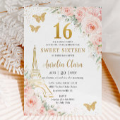 Sweet 16 Blush Floral Paris Eiffel Champagne Kaart
