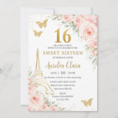 Sweet 16 Blush Floral Paris Eiffel Champagne Kaart (Voorkant)