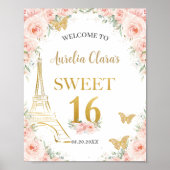 Sweet 16 Blush Floral Paris Eiffel Champagne Poster (Voorkant)