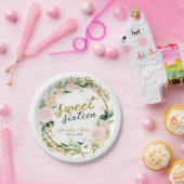 Sweet 16 Blush Floral Pink Butterfly Papieren Bordje (Feest)