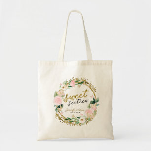 Sweet 16 Blush Floral Wreath Butterfly Tote Bag