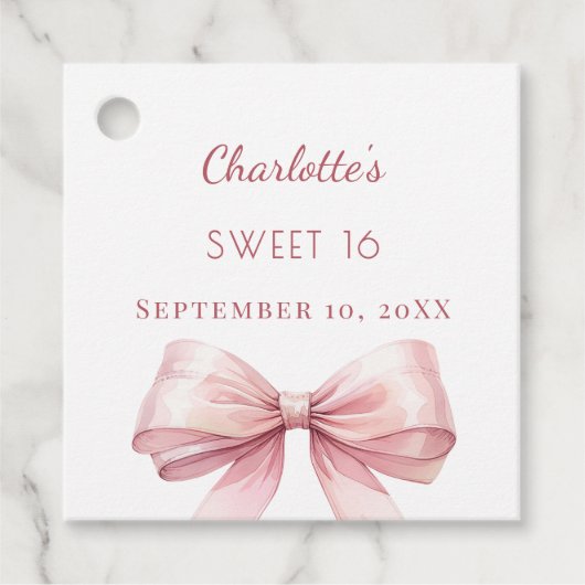 Sweet 16 blush pink bow DIY Bedankjes Labels (Voorkant)