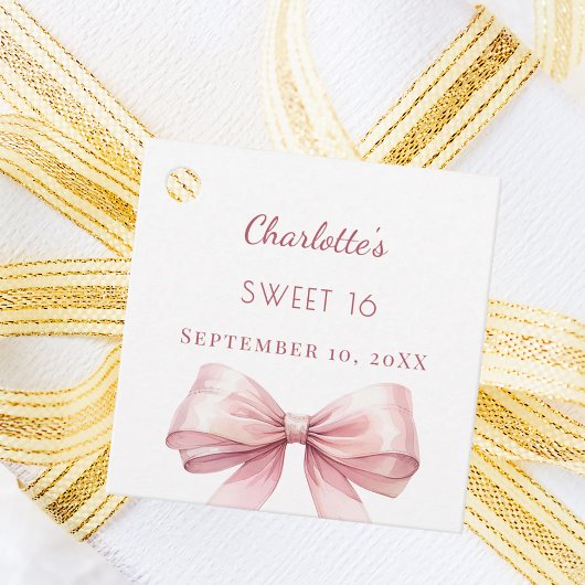 Sweet 16 blush pink bow DIY Bedankjes Labels