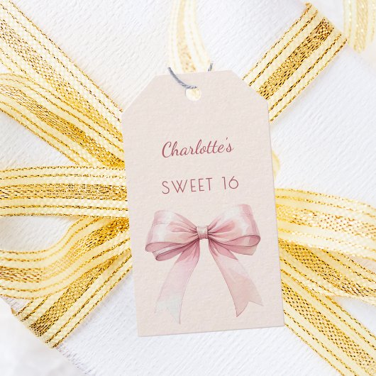 Sweet 16 blush pink bow ivory DIY Cadeaulabel