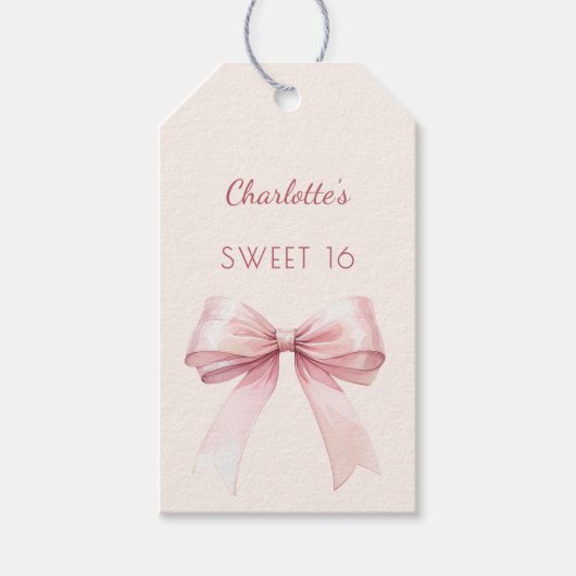 Sweet 16 blush pink bow ivory DIY Cadeaulabel (Voorkant)