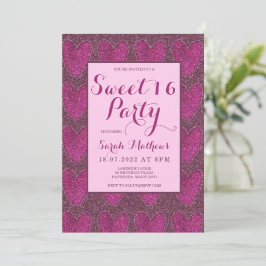 Sweet 16 Blush Pink en Magenta glitter Kaart (Staand voorkant)