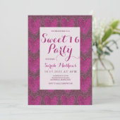 Sweet 16 Blush Pink en Magenta glitter Uitnodiging (Staand voorkant)