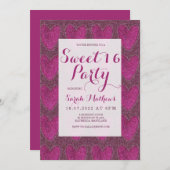 Sweet 16 Blush Pink en Magenta glitter Uitnodiging (Voorkant / Achterkant)