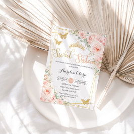 Sweet 16 Blush Pink Floral Champange Butterflies Kaart