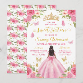 Sweet 16 Blush Pink Princess African American Girl Kaart