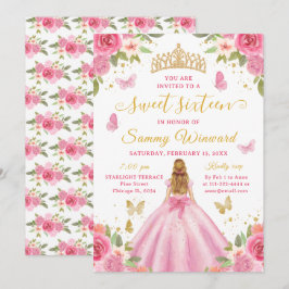 Sweet 16 Blush Pink Princess Blonde Girl Kaart