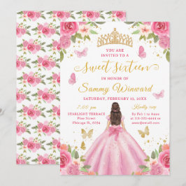 Sweet 16 Blush Pink Princess Brunette Girl Kaart