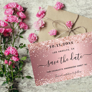 Sweet 16 blush pink save the date card