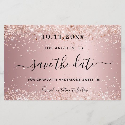 Sweet 16 blush pink save the date card (Voorkant)