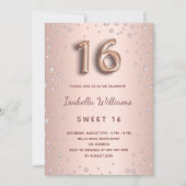 Sweet 16 blush roos gold diamonds script kaart (Voorkant)