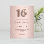 Sweet 16 blush roos gold diamonds script kaart (Staand voorkant)