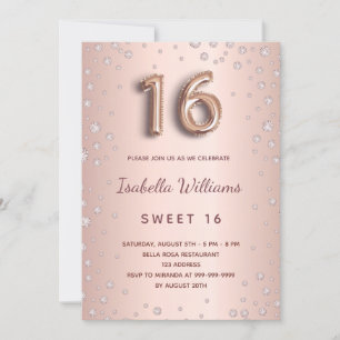 Sweet 16 blush roos gold diamonds script kaart
