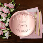 Sweet 16 blush roos gold drips naam papieren bordje<br><div class="desc">Een servet voor een meisjesachtig en glamoureus 16e verjaardagsfeestje. Een faux rozen gouden achtergrond met druppels,  verfdruppellook. De tekst: De naam is geschreven in donkergoud roos met een groot modern handgeschreven stijlschrift. Sjabloon voor naam,  leeftijd 16 en een datum.</div>