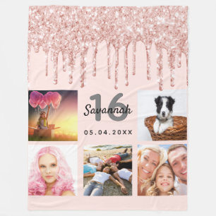 Sweet 16;blush roos Gold glitter foto naam Fleece Deken
