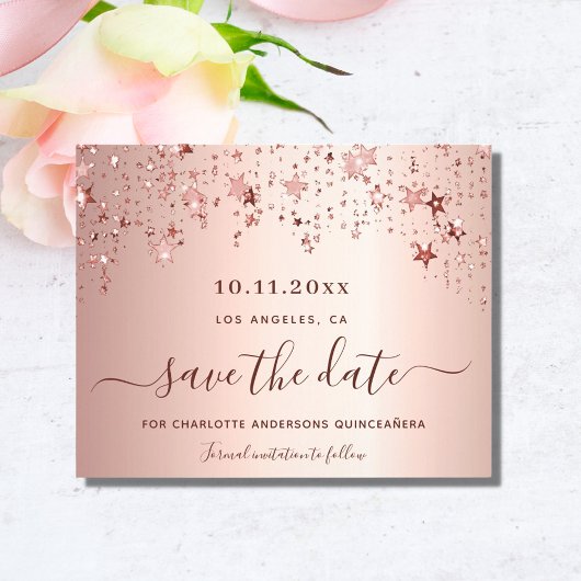 Sweet 16 blush roos gold Save the Date kaart