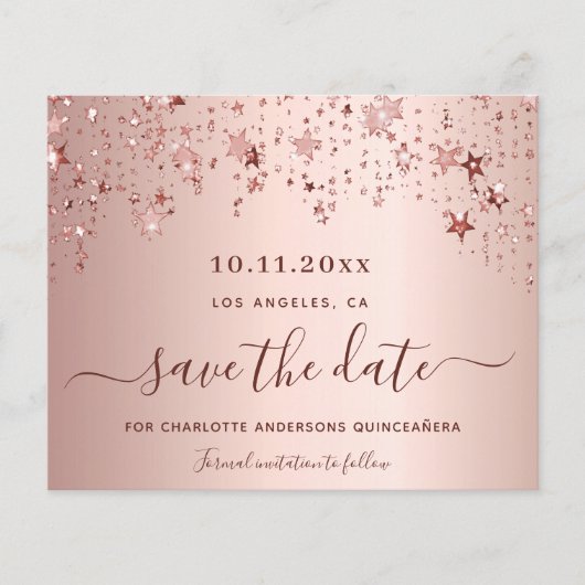 Sweet 16 blush roos gold Save the Date kaart (Voorkant)