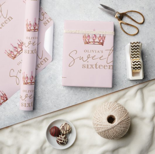 Sweet 16 Blush roze en gouden verjaardag Cadeaupapier (Crafts)