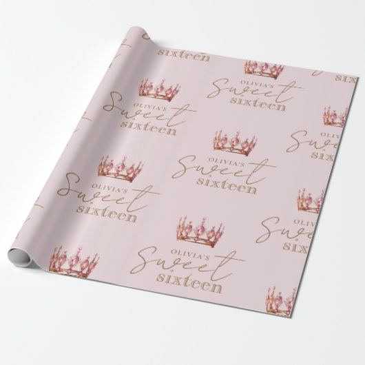 Sweet 16 Blush roze en gouden verjaardag Cadeaupapier (Uitgerold)