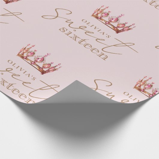 Sweet 16 Blush roze en gouden verjaardag Cadeaupapier (Hoek)