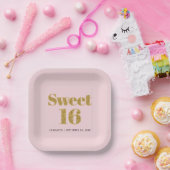 Sweet 16 Blush Roze Goud Glitter Party Papieren Bordje (Feest)