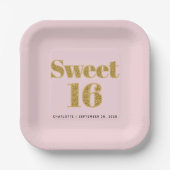 Sweet 16 Blush Roze Goud Glitter Party Papieren Bordje (Voorkant)