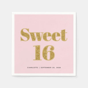 Sweet 16 Blush Roze Goud Glitter Party Servet