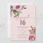 SWEET 16 Blush Roze Rose Goud Bloemen Modern Party Kaart (Voorkant)