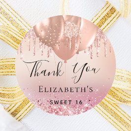 Sweet 16 blush roze rose gouden ballonnen naam ronde sticker