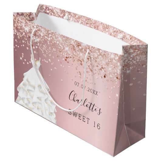 Sweet 16 blush roze rose gouden jurk groot cadeauzakje (Achterkant Gekanteld)