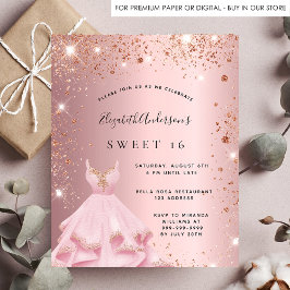 Sweet 16 blush roze rose gouden jurk uitnodiging briefkaart