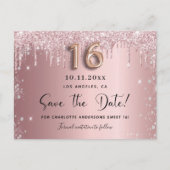 Sweet 16 blush roze zilver save the date aankondigingskaart (Voorkant)