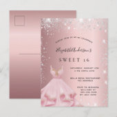 Sweet 16 blush roze zilveren jurk uitnodiging briefkaart (Voorkant / Achterkant)