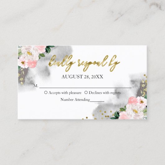 Sweet 16 Blush Waterverf Floral RSVP Enclosure Visitekaartje (Voorkant)