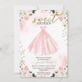 Sweet 16 Blush Waterverf Flowers Pink Dress Kaart (Voorkant)