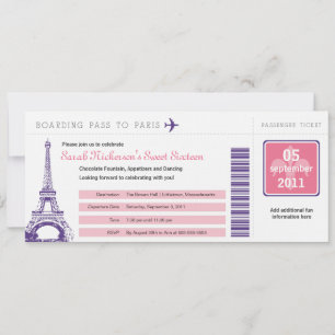 Sweet 16 Boarding Pass naar Parijs Kaart