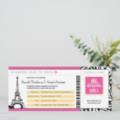 Sweet 16 Boarding Pass naar Parijs Kaart (Staand voorkant)