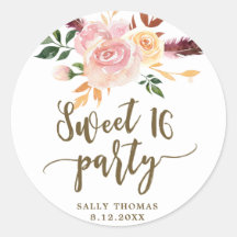 Sweet 16 Boho bloemenroze gunst sticker
