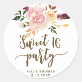 Sweet 16 Boho bloemenroze gunst sticker