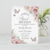Sweet 16 Boho Blush Dusty Roos Floral Pampas Grass Kaart (Staand voorkant)